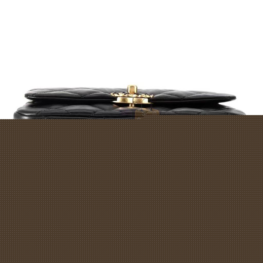 Ch*el master 23k wide shoulder strap chain cowhide hobo bag black as4423 (20*15*5cm)